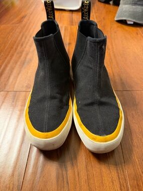 Dr. Martens Slip-On Canvas High-Top Sneakers - Black with Yellow Trim